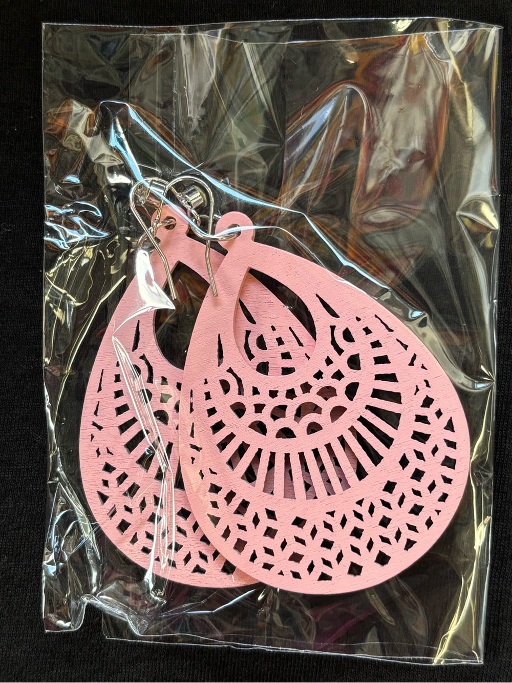 Pink Laser-Cut Teardrop Earrings - Women Jewelry